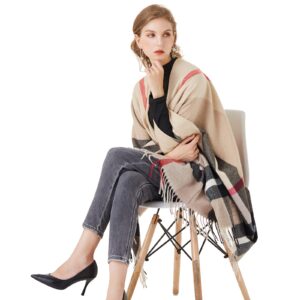 Rofilan Women's Plaid Shawl Wrap Warm Cardigan Open Front Poncho Cape for Central Air Conditioning or Public Chilly Places