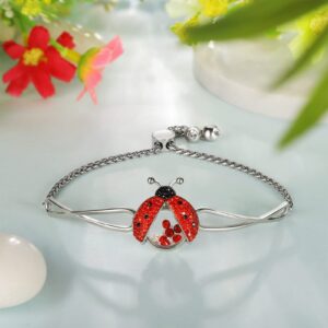 superchic Ladybug Locket Friendship Bracelet with Red & Jet Austrian Crystals and Cubic Zirconia in Rhodium Plating