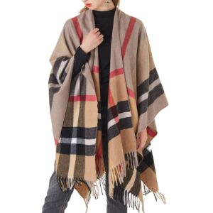 rofilan women's plaid shawl wrap warm cardigan open front poncho cape for central air conditioning or public chilly places