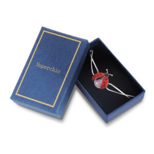 superchic Ladybug Locket Friendship Bracelet with Red & Jet Austrian Crystals and Cubic Zirconia in Rhodium Plating