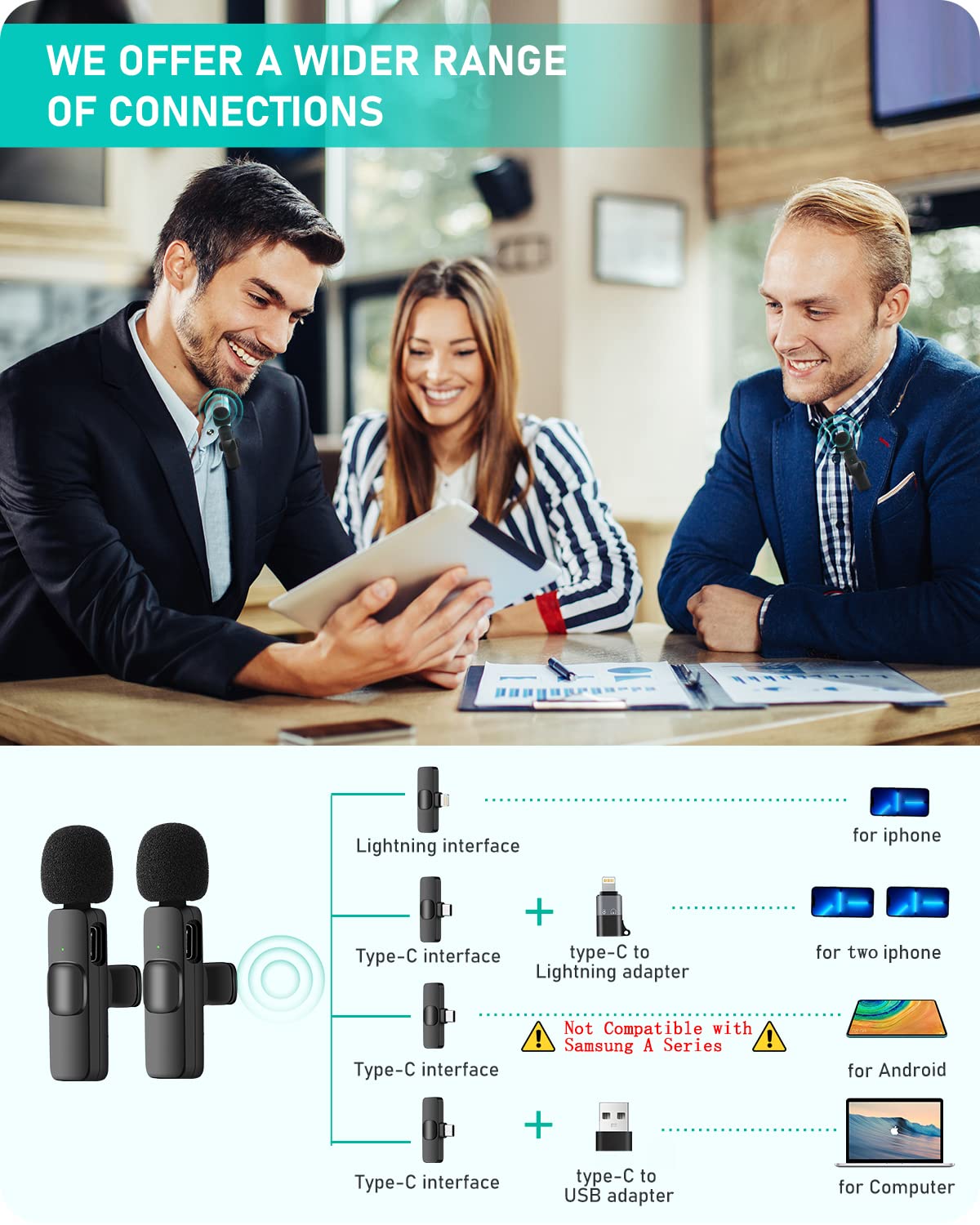 KEYOXY Wireless Lavalier Microphone, 2-in-1 Wireless Microphone for iPhone/iPad/Android/Laptop (Android+ iPhone)