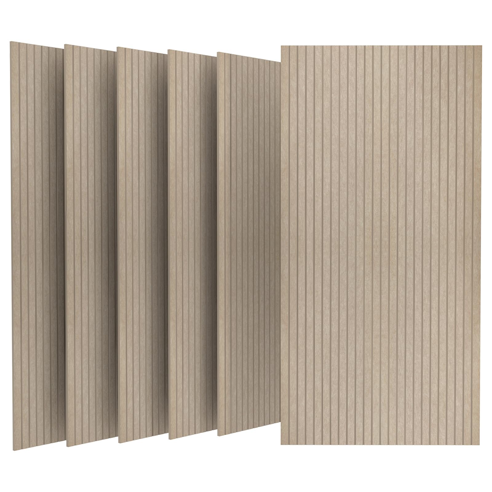 UMIACOUSTICS 6 Packs Acoustic Panel,48 x 24 x 0.4 Inches Sound Absorbing Flame Retardant Panel,Decorative Noise Canceling Wall Panels Equidistant Slot for Room,Home Theater,Studio (Light Tan)