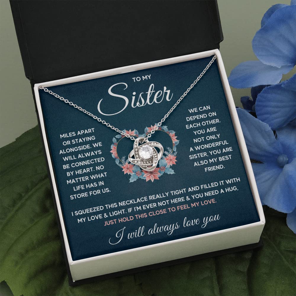 FG Family Gift Mall Sisters Gifts From Sister Necklaces For 2 Big Sister and Little Sister Happy Birthday Present For Women Jewelry Best Sister with Message Card and Gift Box, Stainless Steel, Cubic