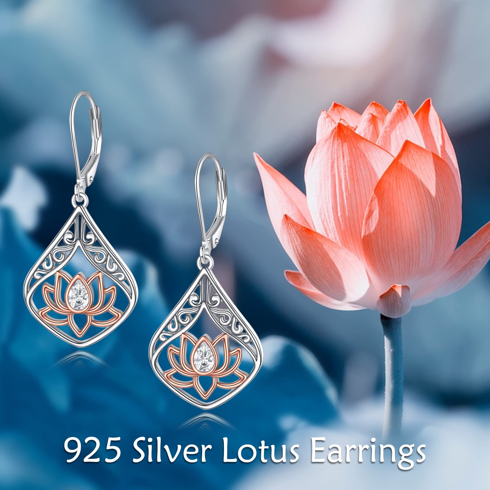 POPLYKE 925 Sterling Silver Lotus Flower Earrings Filigree Teardrop Dangle Earrings for Women Lotus Jewelry Irish Celtic Earrings Birthday