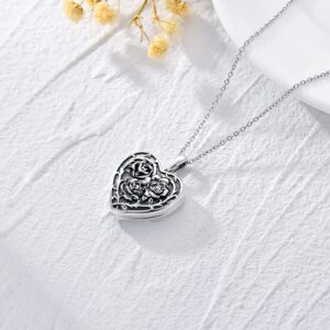 Dorunmo Rose Heart Locket Necklace that Hold 2 Photos 926 Sterling Silver Personalized Customized Rose Picture Locket Pendant Heart Locket Necklace for Women Mom