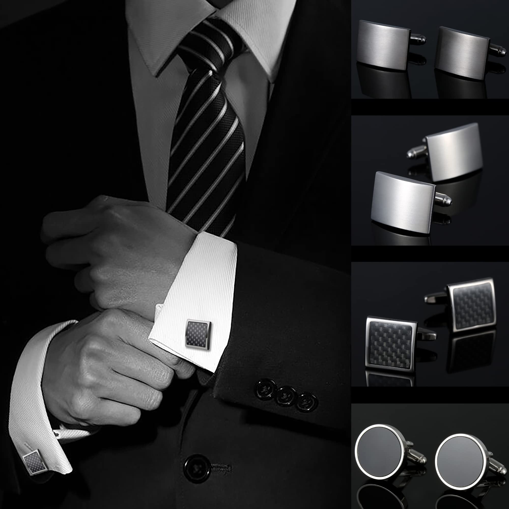 Tomovely 4 Pairs Cufflinks for Men Set Unique Cuff Links Mens Business Groom Gifts A