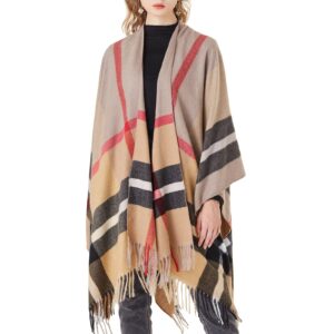 Rofilan Women's Plaid Shawl Wrap Warm Cardigan Open Front Poncho Cape for Central Air Conditioning or Public Chilly Places