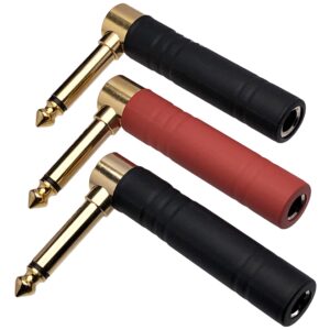 CNCESS CESS-244 Right Angle Guitar Adapter 1/4 Inch TS Female to Male, 6.35mm Adapter, Gold-Plated Connectors, Metal Housing with Heat Shrink Protection, 3-Pack