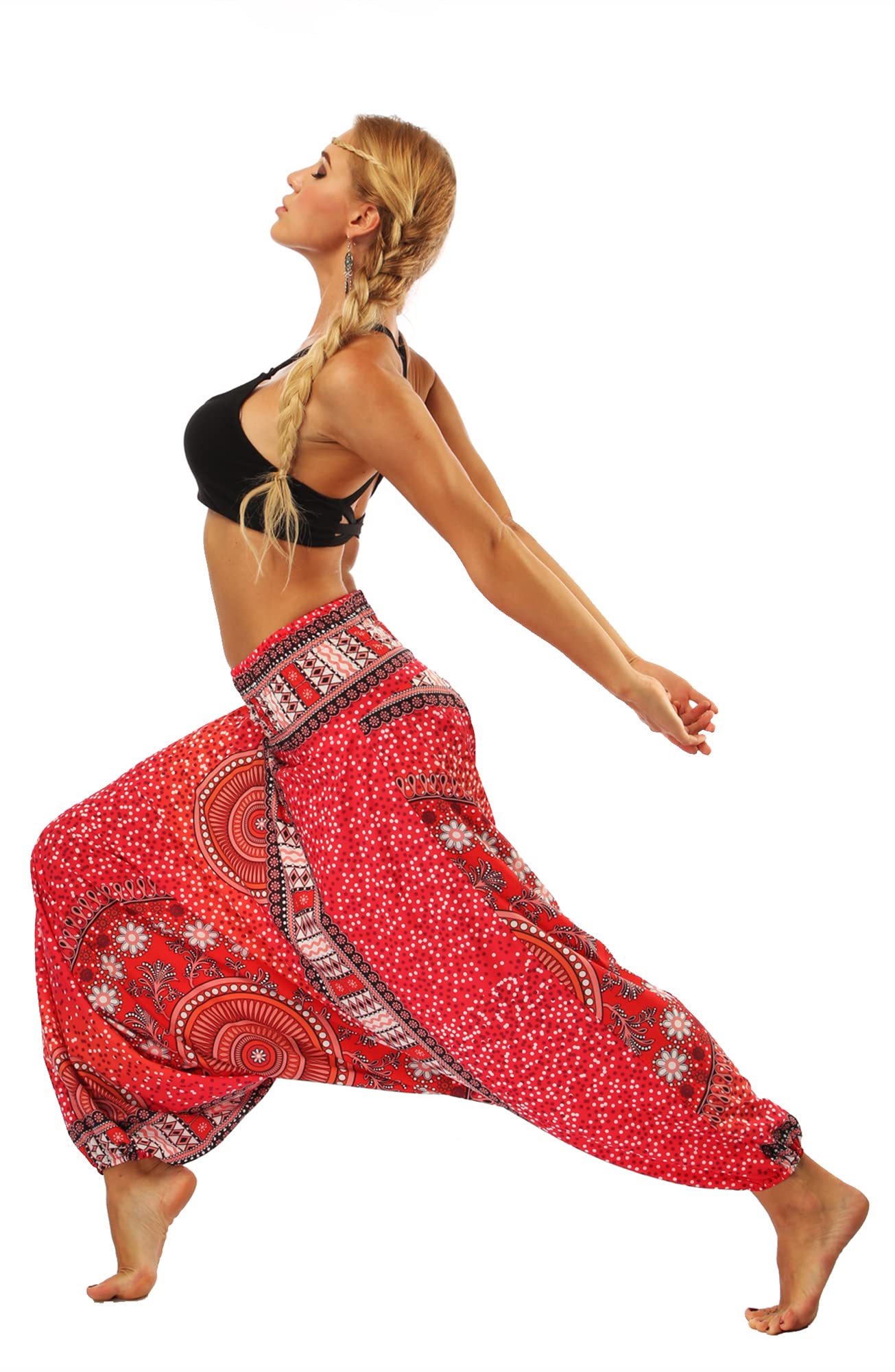 BarbedRose Women's Loose Baggy Gypsy Hippie Boho Yoga Pants Bohemian Beach Harem Trousers Jumpsuit,Tribal Chakra