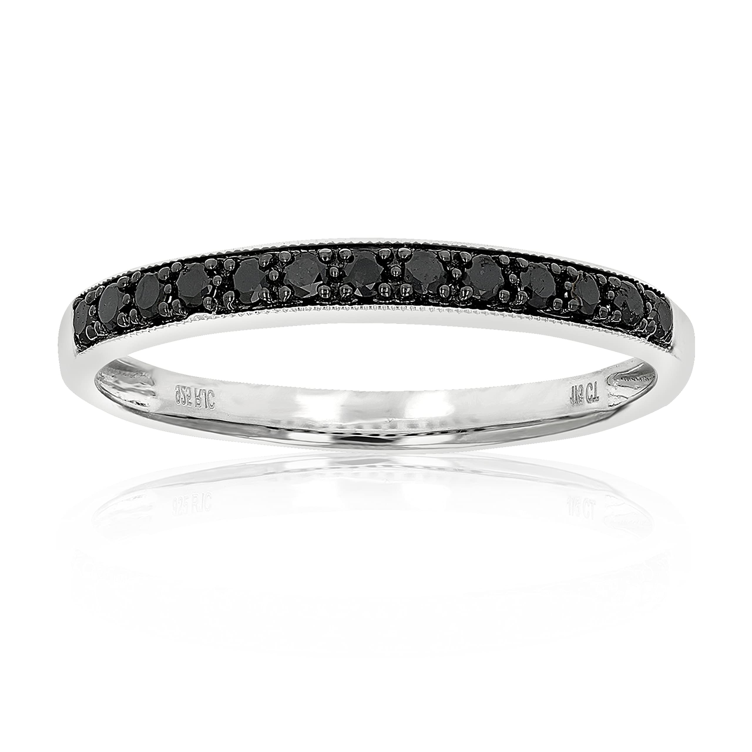 Vir Jewels 1/6 cttw Black Diamond Wedding Band in .925 Sterling Silver with Milgrain Size 8.5