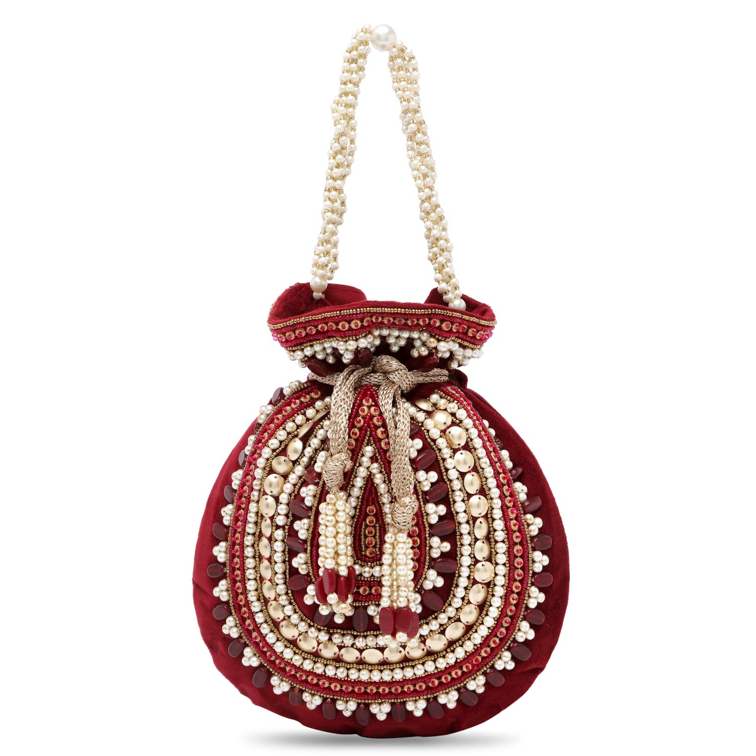 Aheli Gold Potli Bags Gift for Women Evening Bag Clutch Ethnic Bride Purse with Drawstring