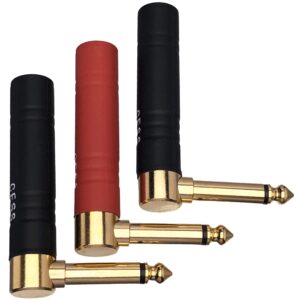 CNCESS CESS-244 Right Angle Guitar Adapter 1/4 Inch TS Female to Male, 6.35mm Adapter, Gold-Plated Connectors, Metal Housing with Heat Shrink Protection, 3-Pack