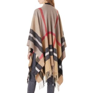 Rofilan Women's Plaid Shawl Wrap Warm Cardigan Open Front Poncho Cape for Central Air Conditioning or Public Chilly Places