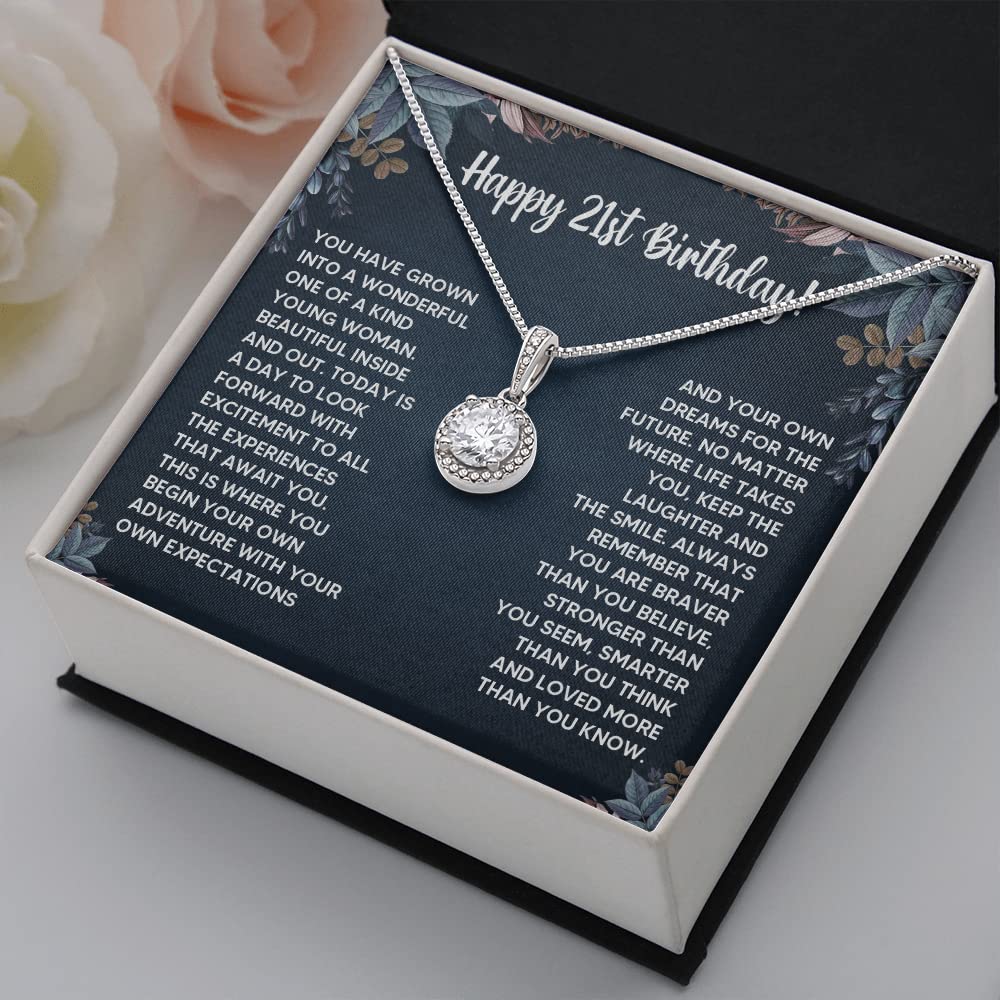 FG Family Gift Mall 21st Birthday Gifts For Her, 21 Year Old Female Birthday Card Necklace Gift Ideas, Happy Bday For Women Turning Finally 21, Stainless Steel, Cubic Zirconia