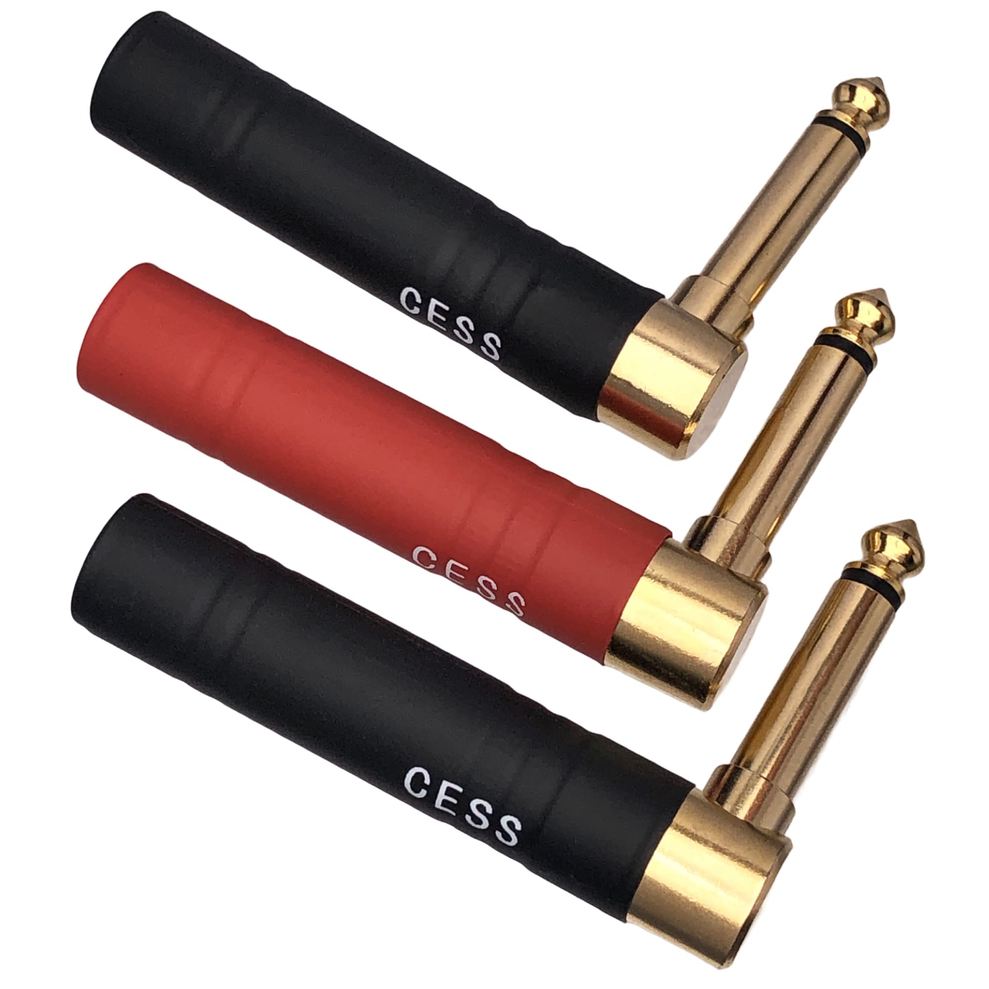 CNCESS CESS-244 Right Angle Guitar Adapter 1/4 Inch TS Female to Male, 6.35mm Adapter, Gold-Plated Connectors, Metal Housing with Heat Shrink Protection, 3-Pack