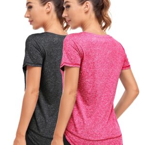 Abrooical Pack of 2 Women Shirts Plus Size Workout Tops for Women Yoga Running Athletic Short Sleeve Tee Black/Red X-Large