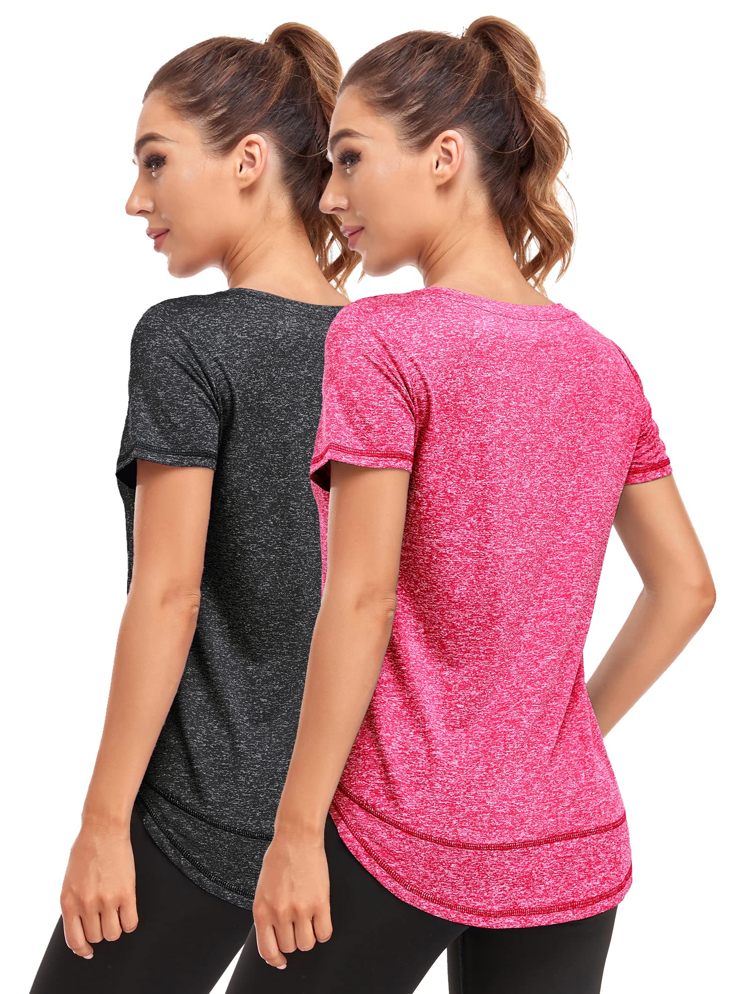 Abrooical Pack of 2 Women Shirts Plus Size Workout Tops for Women Yoga Running Athletic Short Sleeve Tee Black/Red X-Large