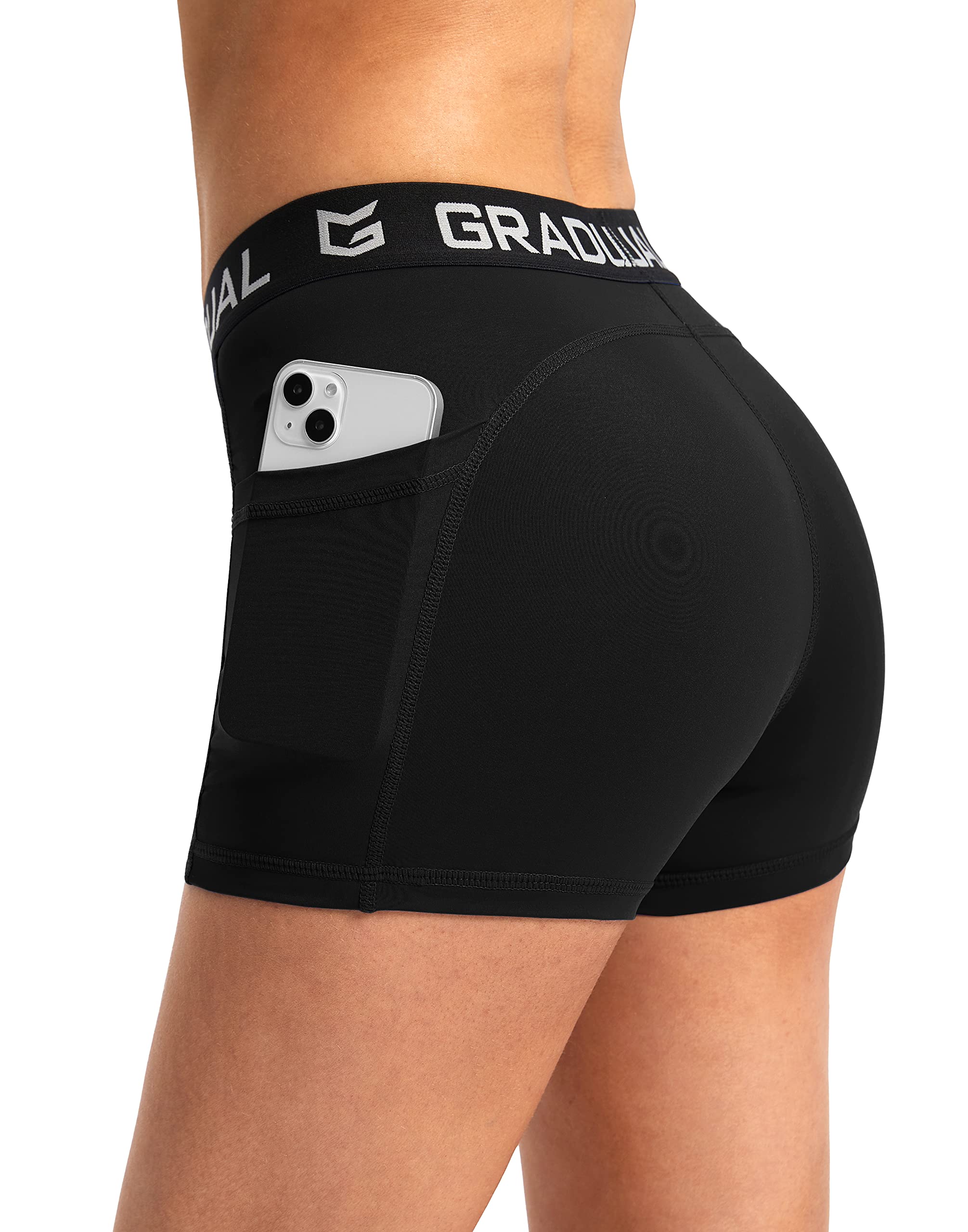 G Gradual Women's Spandex Compression Volleyball Shorts 3" /7" Workout Pro Shorts for Women (Black/Navy/Charcoal Pockets, Medium)