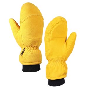 skydeer full genuine deerskin suede leather mittens with pile lining, winter gloves for cold weather work and ski (sd8677m/xl)