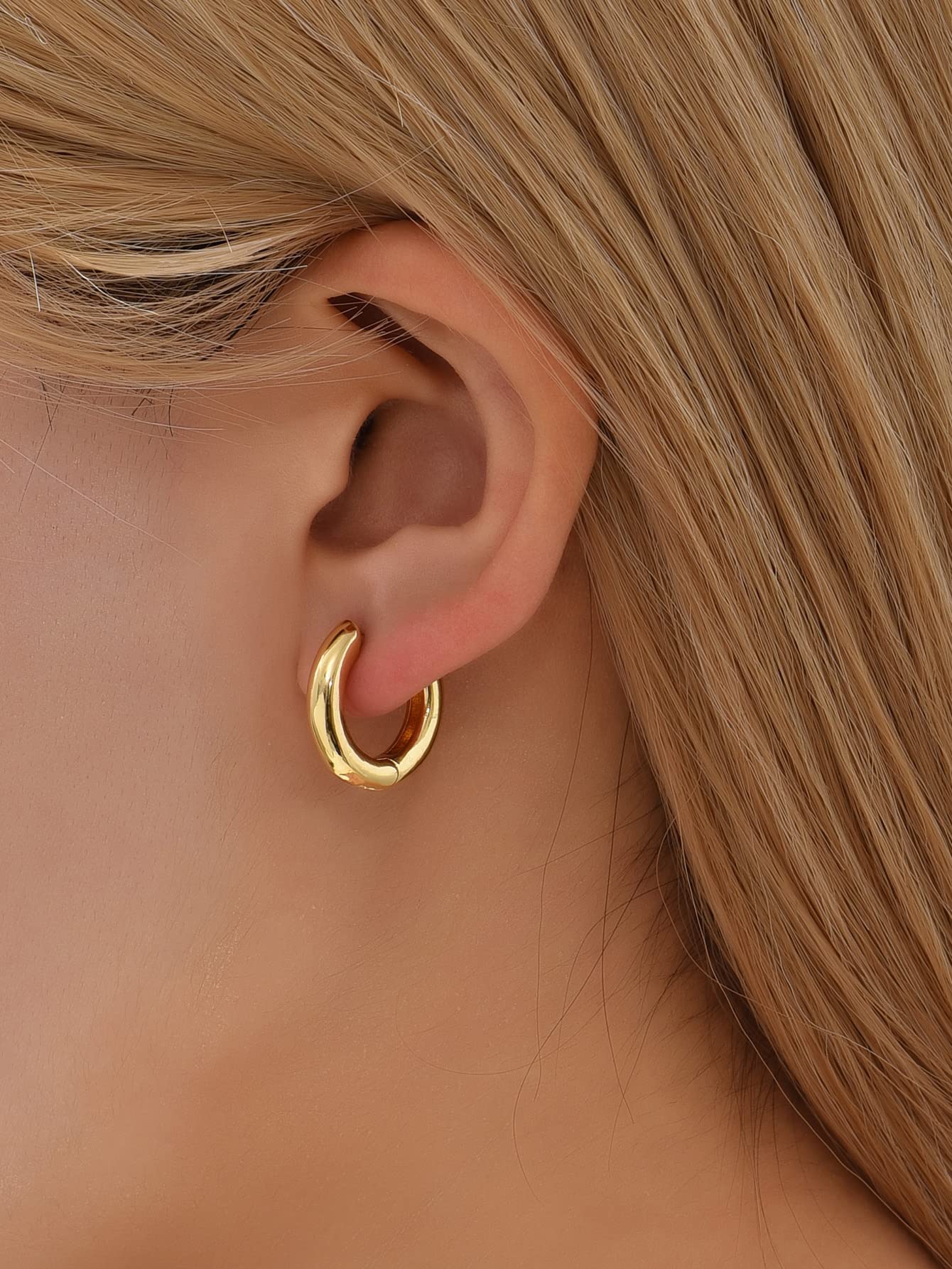 Gold Hoop Earrings for Women, Chunky Gold Hoops Set Lightweight, Hypoallergenic Gold Plated Thick Hoop Earrings Pack, Small Hoop Earrings Jewelry(3pair,Chunky)