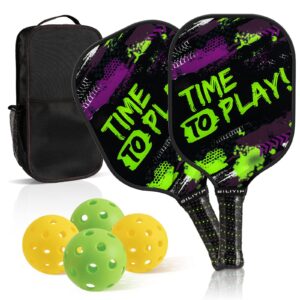 BILIYIP Pickleball Racket Set 2 Fiberglass Faced Ultra Lightweight Polypropylene Honeycomb Core Pickleball Racket, 4 Balls 2 Cushioned Grips Portable Racket Gift Kit Men Women Kids Indoor Outdoor