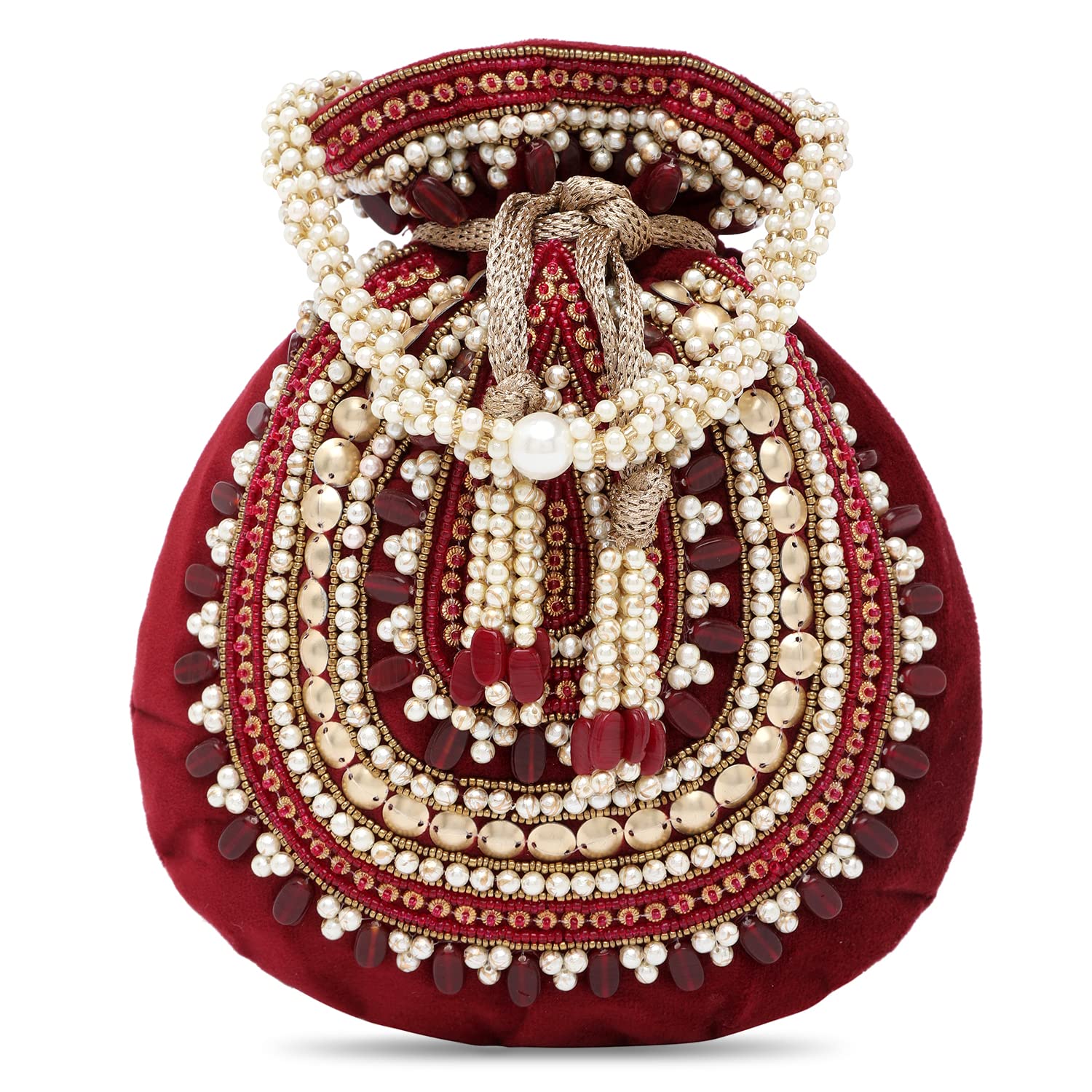 Aheli Gold Potli Bags Gift for Women Evening Bag Clutch Ethnic Bride Purse with Drawstring