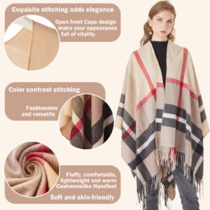 Rofilan Women's Plaid Shawl Wrap Warm Cardigan Open Front Poncho Cape for Central Air Conditioning or Public Chilly Places