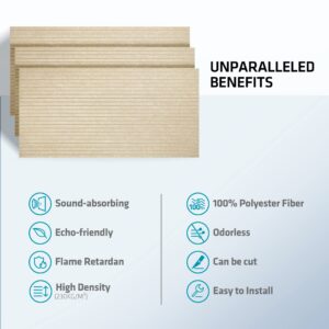 UMIACOUSTICS 6 Packs Acoustic Panel,48 x 24 x 0.4 Inches Sound Absorbing Flame Retardant Panel,Decorative Noise Canceling Wall Panels Equidistant Slot for Room,Home Theater,Studio (Light Tan)