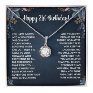 FG Family Gift Mall 21st Birthday Gifts For Her, 21 Year Old Female Birthday Card Necklace Gift Ideas, Happy Bday For Women Turning Finally 21, Stainless Steel, Cubic Zirconia