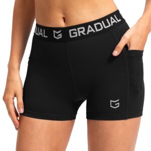 G Gradual Women's Spandex Compression Volleyball Shorts 3" /7" Workout Pro Shorts for Women (Black/Navy/Charcoal Pockets, Medium)