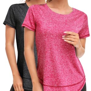 Abrooical Pack of 2 Women Shirts Plus Size Workout Tops for Women Yoga Running Athletic Short Sleeve Tee Black/Red X-Large