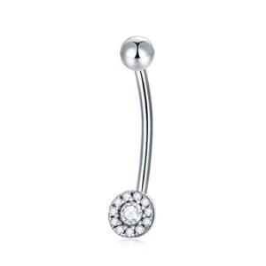 SLIACETE CZ Belly Button Ring 925 Sterling Silver Navel Barbell Stud Body Piercing Jewelry Gifts for Women, 1 PC