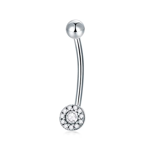 SLIACETE CZ Belly Button Ring 925 Sterling Silver Navel Barbell Stud Body Piercing Jewelry Gifts for Women, 1 PC