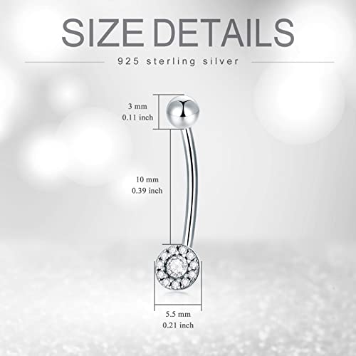 SLIACETE CZ Belly Button Ring 925 Sterling Silver Navel Barbell Stud Body Piercing Jewelry Gifts for Women, 1 PC