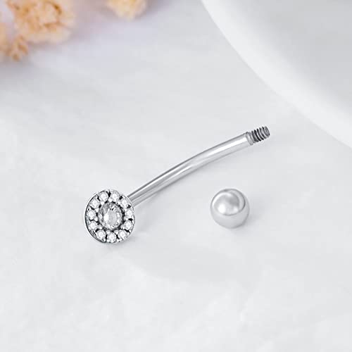 SLIACETE CZ Belly Button Ring 925 Sterling Silver Navel Barbell Stud Body Piercing Jewelry Gifts for Women, 1 PC