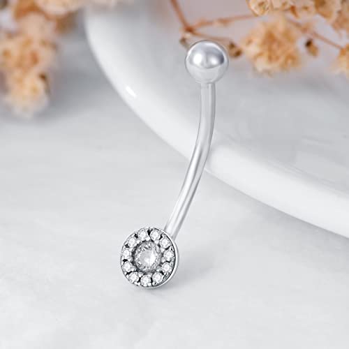 SLIACETE CZ Belly Button Ring 925 Sterling Silver Navel Barbell Stud Body Piercing Jewelry Gifts for Women, 1 PC