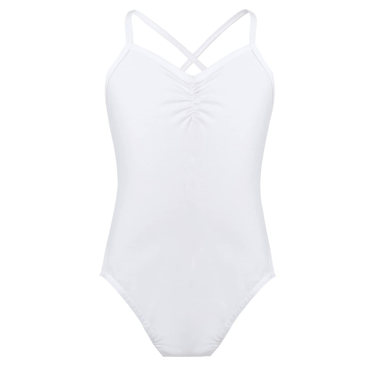 Jizyo Girls Sleeveless Crisscross Back Gymnastic Leotard Ballet Dance Unitard One Piece Bodysuit Camisole Dancewear Jumpsuit White 5-6 Years