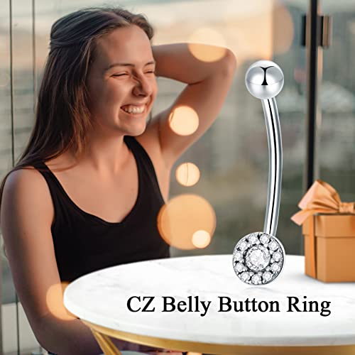 SLIACETE CZ Belly Button Ring 925 Sterling Silver Navel Barbell Stud Body Piercing Jewelry Gifts for Women, 1 PC