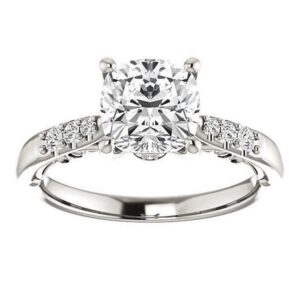 Mois 3.1 CT Moissanite Cushion Engagement Ring and Wedding Ring Bridal Set in Sterling Silver, colorless Moissanite, VVS1 Clarity, Sizes 4 to 11, 4-Prong Set for Her (9.5)