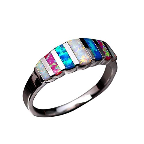 Opal Ring Lucky in Love Stone Wedding Band Engagement Ring Silver Finger Rings for Women (G, One Size)