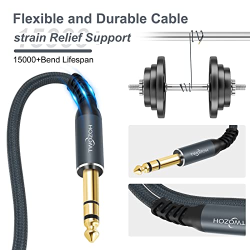 Twozoh XLR Male to 1/4 TRS Stereo Audio Cable 30FT, Braided Jack 6.35mm to XLR Male 3Pin Guitar Cable (Professional/HiFi)