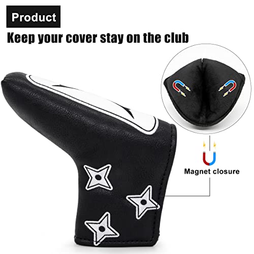 Golf Club Headcover 3 Wood Headcover Ninja Design Magnetic Closure Elegant Embroidery Premium Leather Driver Fairway Wood Hybrid Blade Mallet Putter Cover Wood Head Cover