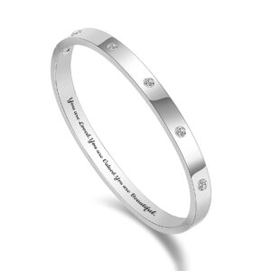 CONRAN KREMIX Gifts For Her Bangle Gifts For Teacher Engraved Inspirational Silver Cuff Bangle Bracelet For Women Jewelry