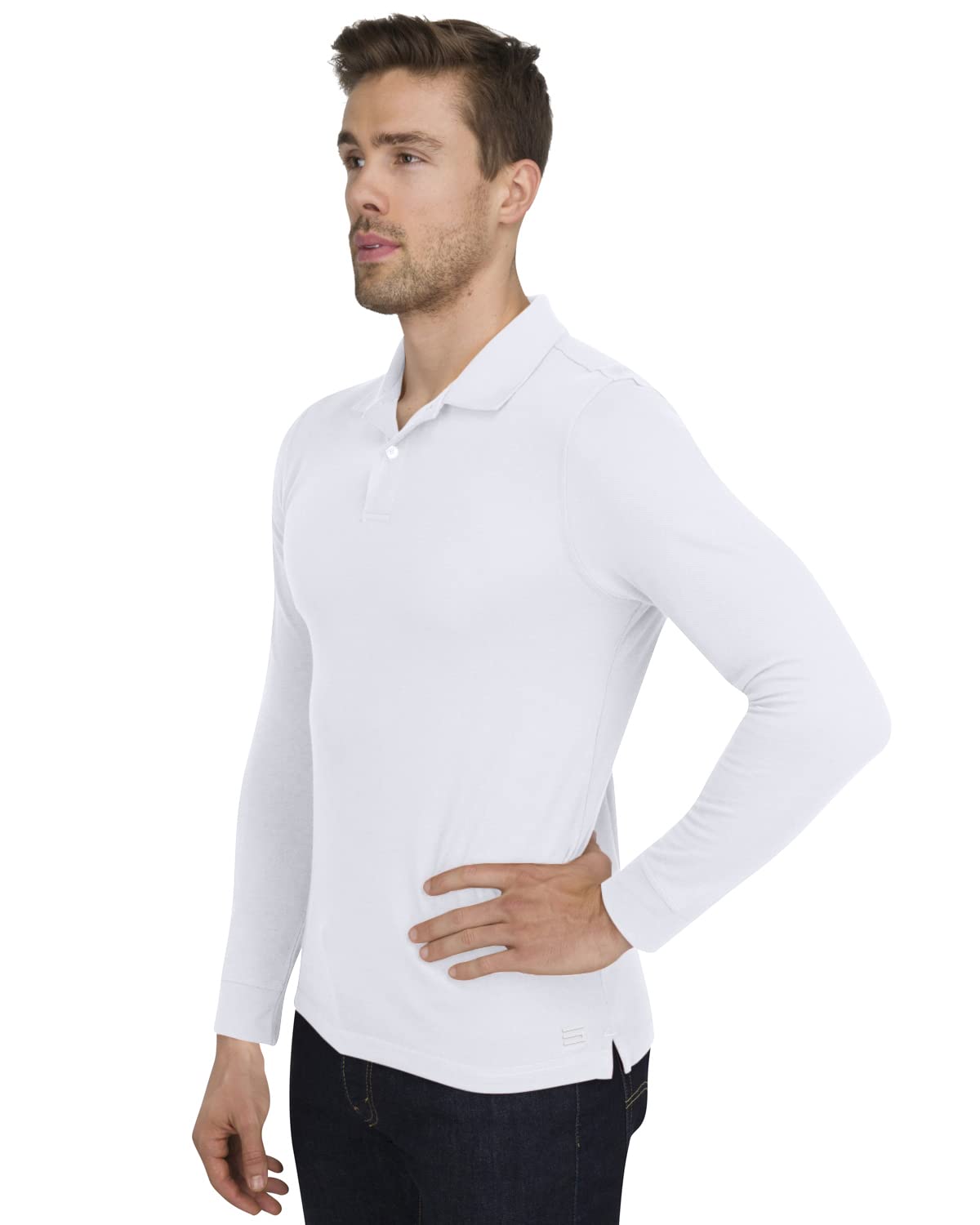 Three Sixty Six Men’s Untucked Casual Long Sleeve Polo - Collared Untuck Shirt with Two Button Placket and Stretch Fabric