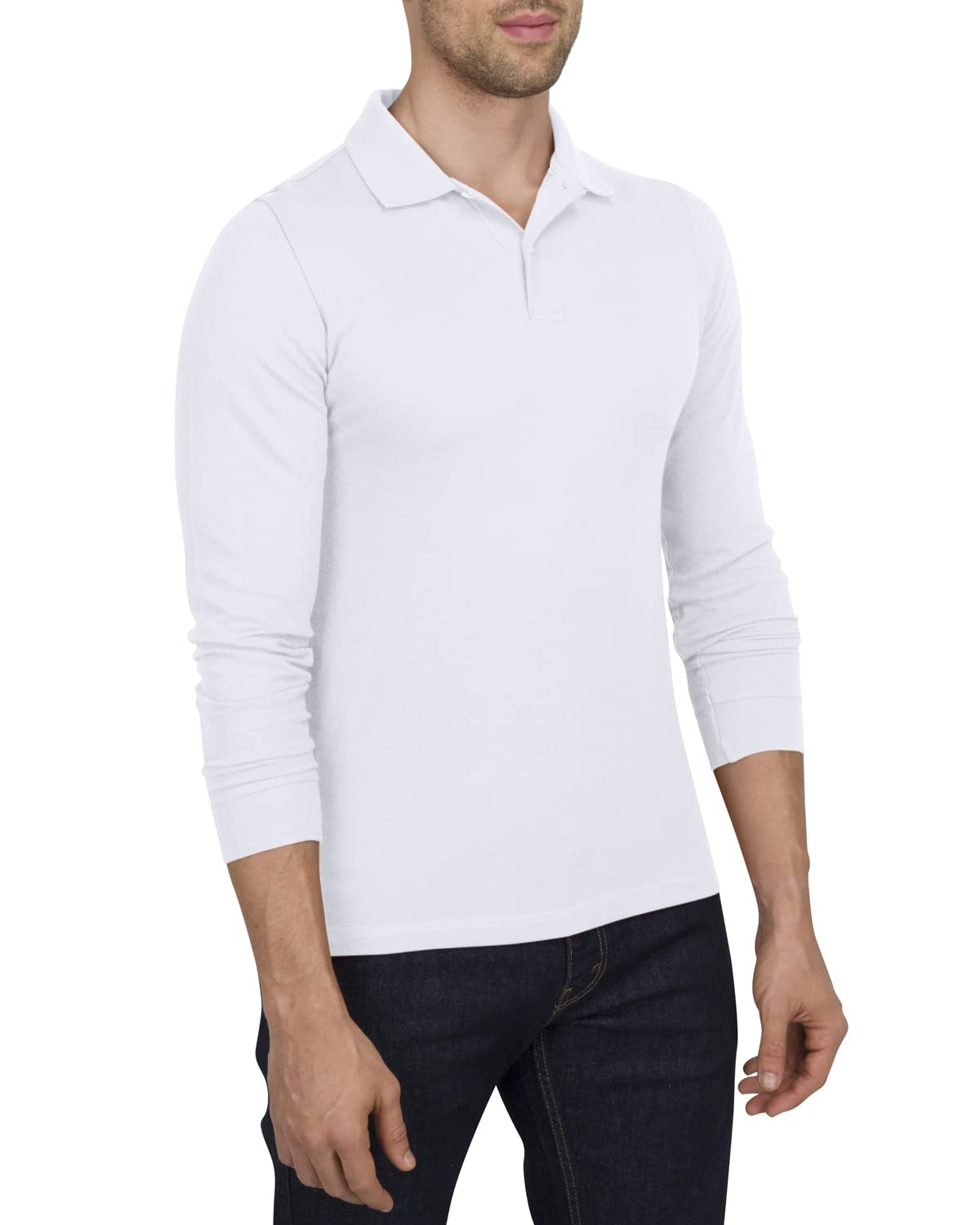 Three Sixty Six Men’s Untucked Casual Long Sleeve Polo - Collared Untuck Shirt with Two Button Placket and Stretch Fabric