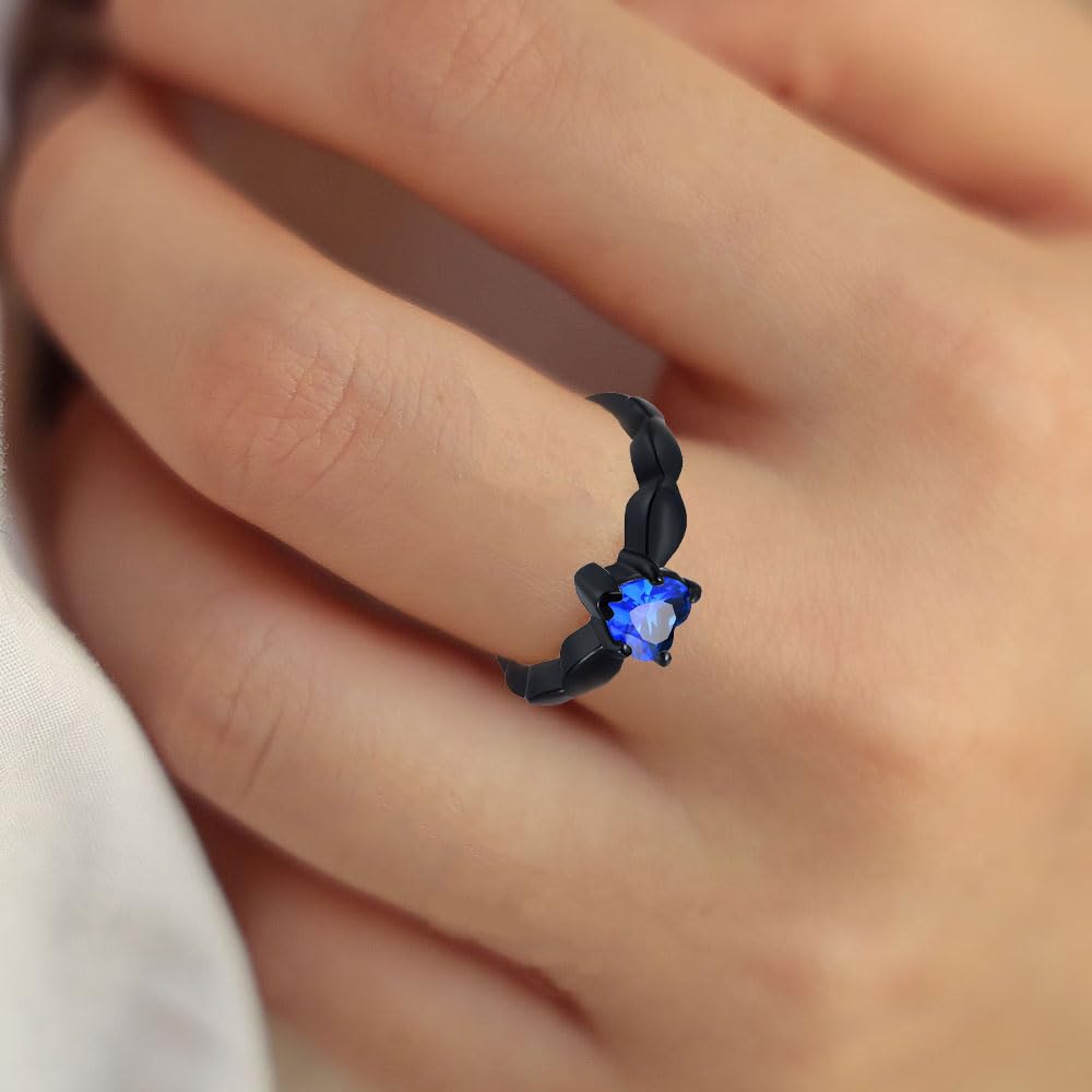 Personalized Matching Promise Rings for Couples Stainless Steel Black and Blue Wedding Rings Set for Him and Her Engraved Name Rings for Couples 8mm Mens Wedding Band Womens Blue Sapphire (Men's Ring)