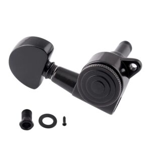 Metallor Locking Guitar String Tuning Pegs Tuning Keys Machine Heads Tuners 1:18 Gear Ratio 6 In Line for Right Handed Electric Guitar or Acoustic Guitar Parts Accessories Half Round Head Black.