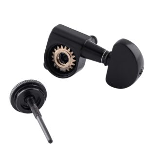 Metallor Locking Guitar String Tuning Pegs Tuning Keys Machine Heads Tuners 1:18 Gear Ratio 6 In Line for Right Handed Electric Guitar or Acoustic Guitar Parts Accessories Half Round Head Black.