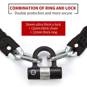 AKM Motorcycle Lock Chain Lock Anti-Theft 8.2ft/250cm Super Long Durable 12mm Thick Bike Chain Lock with 4 Keys Security 16mm U Lock,for Motorcycles,Containers,Trailers,ATV