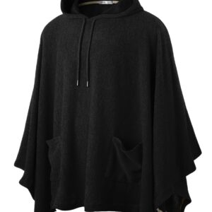 Ohoo Men's Hooded Poncho Cape Cloak Fashion Hoodie Pullover with Pockets / DCF702-BLACK-XL